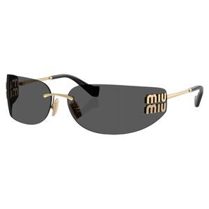 New MIU MIU Sunglasses Gold Dark Gray Lens Runway Wrap Rimless Authentic Miu Miu
